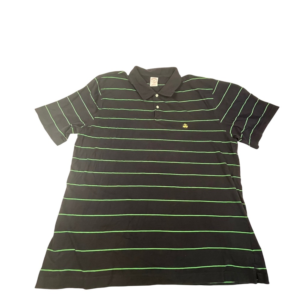 Brooks Brothers 346 Mens XXL Polo Shirt Navy Blue Green Striped Cotton Short Slv